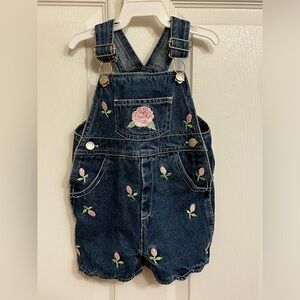 Vintage Infant size 6/9 months Denim Blue Floral Cottagecore Overall Shorts